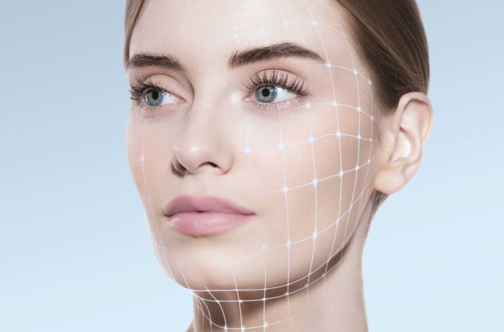 Clean,Beauty,Portrait,Design,With,Facial,Mapping,Grid,And,Calm