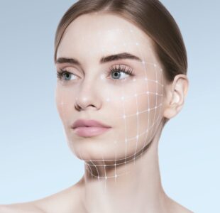 Clean,Beauty,Portrait,Design,With,Facial,Mapping,Grid,And,Calm
